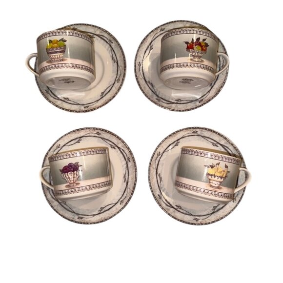 American Atelier Fruit Toile Set of 4 Cups and Saucers - Picture 1 of 5
